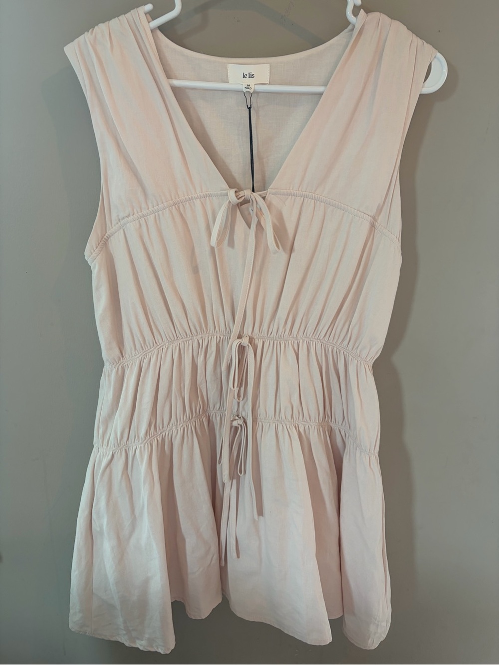 Le Lis Blush Pink 100% Cotton Tie Front Mini Dress- NWT M